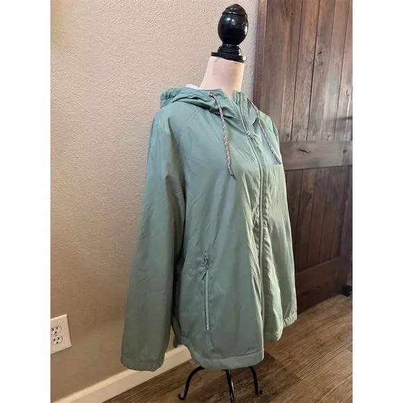 Free Country Women's Windbreaker Jacket 2XL Green Faux Fur Lined Hooded - Picture 3 of 13